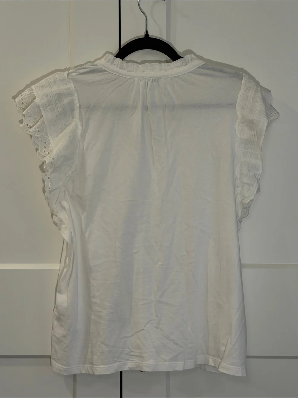 J. Crew White Eyelet Flutter Sleeve V-Neck Top